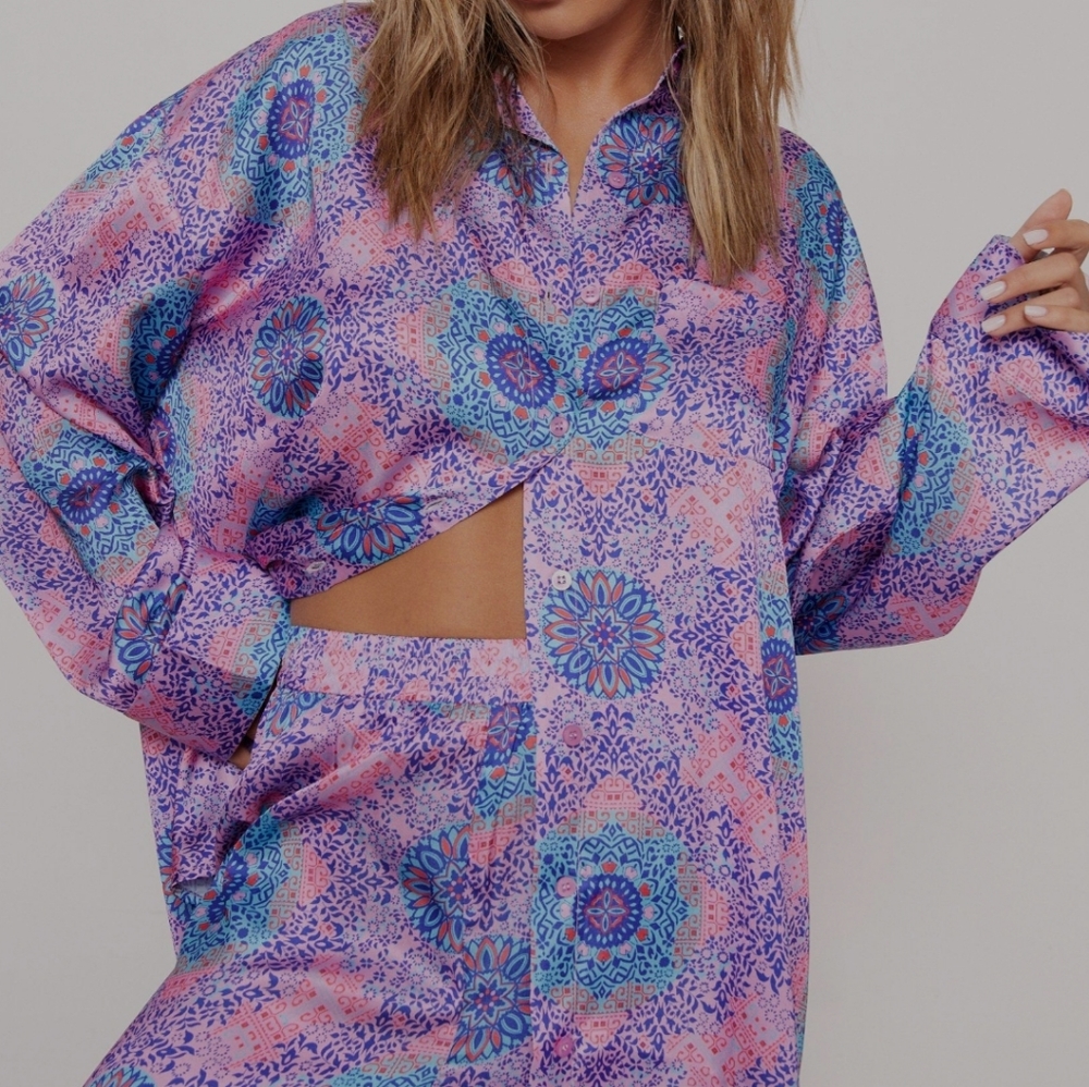 Nasty Gal Violet Tile Print Pajamas (Size 8 OVERSIZED) - Picture 3 of 6